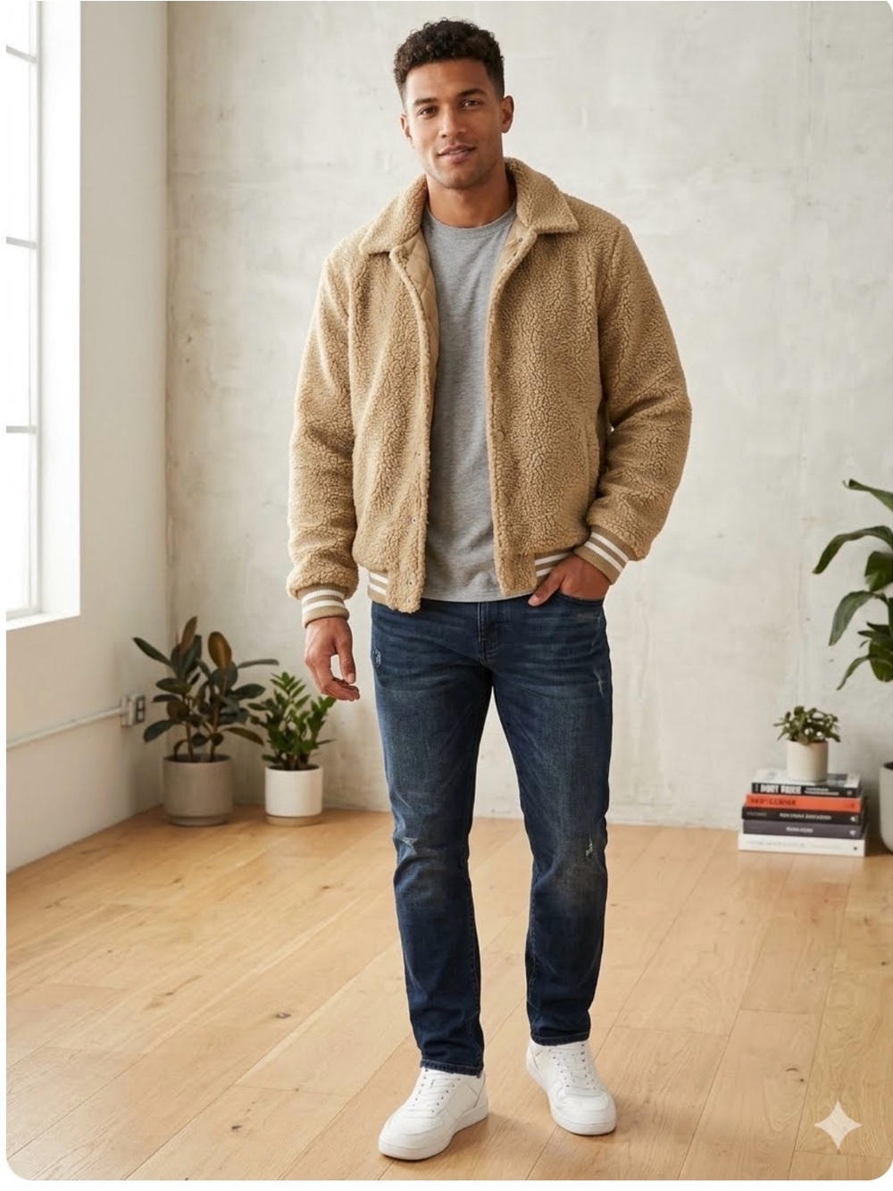 Forever 21 Men's Tan Sherpa Bomber Jacket size L